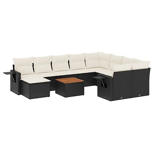 vidaXL 11-Tlg Garten-Sofagarnitur mit Kissen Schwarz Poly Rattan 3224852 günstig online kaufen