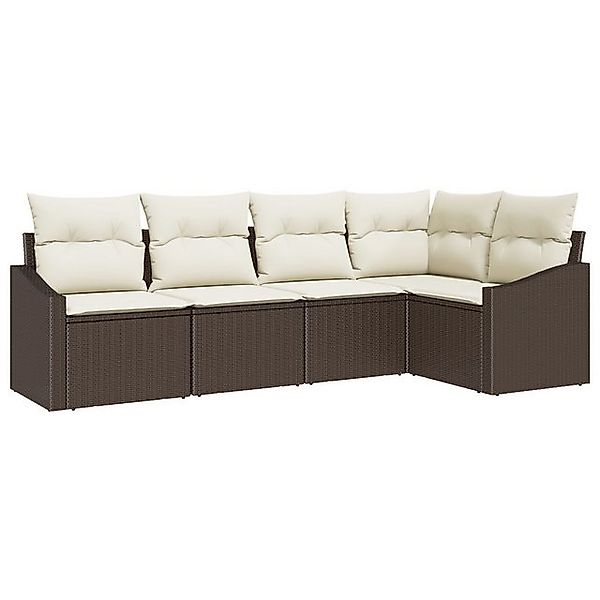 vidaXL Loungesofa 5-tlg. Garten-Sofagarnitur mit Kissen Braun Poly Rattan, günstig online kaufen