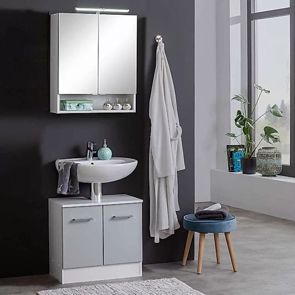 Waschtisch und Spiegelschrank in Hellgrau und Weiß Made in Germany (zweitei günstig online kaufen
