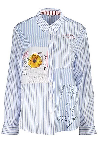 Desigual Blusenshirt Elegantes Damen-Langarmshirt Blau mit Italienkragen günstig online kaufen