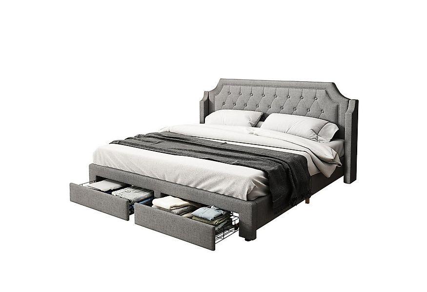 Flieks Polsterbett, LED Beleuchtung Doppelbett 2 Schubladen 180x200cm Leine günstig online kaufen