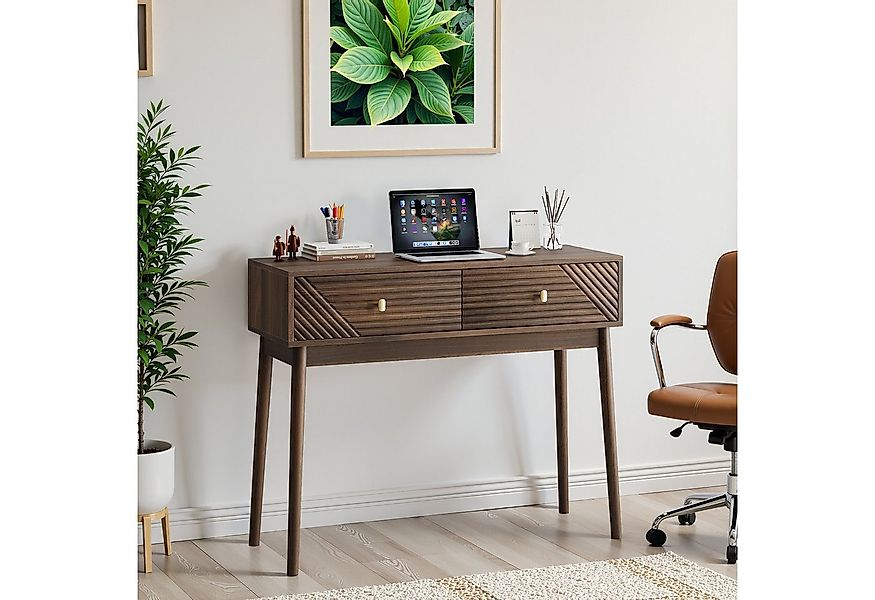 OKWISH Schreibtisch mit Schubladen und offenen Ablageflächen (Mid-Century M günstig online kaufen