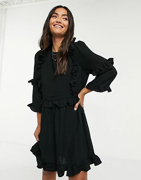 In The Style x Lorna Luxe – Schwarzes Skater-Kleid mit Rüschen günstig online kaufen