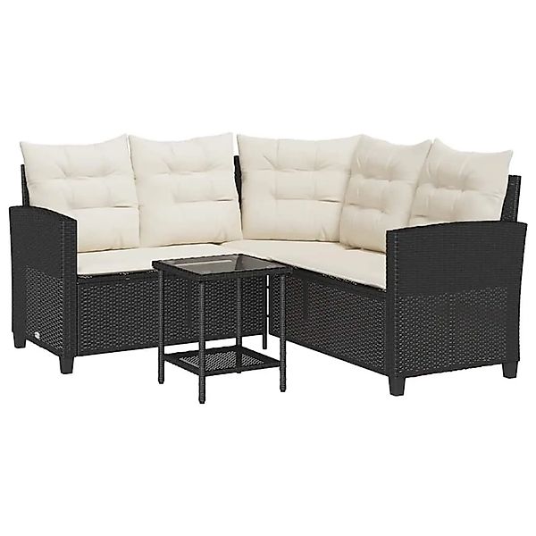 vidaXL Gartensofa in L-Form mit Tisch und Kissen Schwarz Poly Rattan 410387 günstig online kaufen