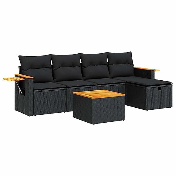 vidaXL 6-Tlg Garten-Sofagarnitur mit Kissen Schwarz Poly Rattan 3325961 günstig online kaufen