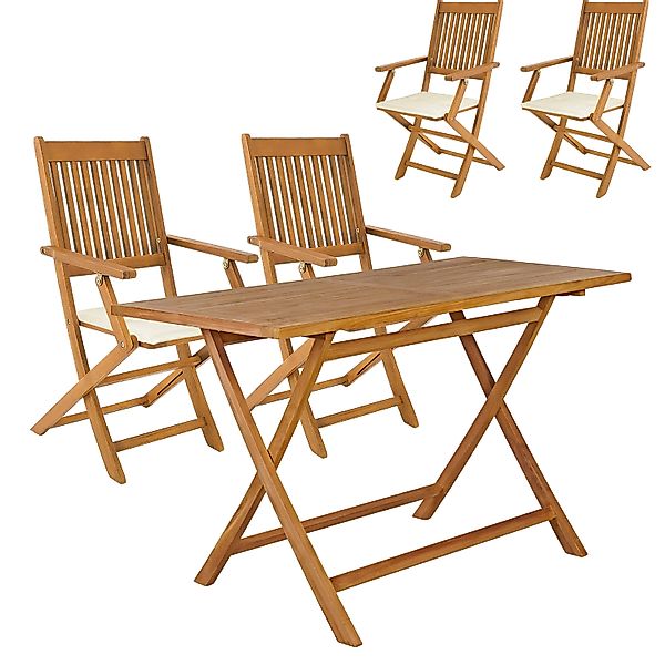 Garten-Sitzgruppe Bari 5-tlg Akazienholz FSC®-zertifiziert Sitzkissen Creme günstig online kaufen