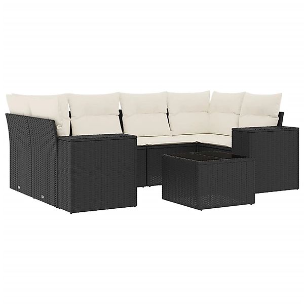 vidaXL 7-Tlg Garten-Sofagarnitur mit Kissen Schwarz Poly Rattan 3254653 günstig online kaufen