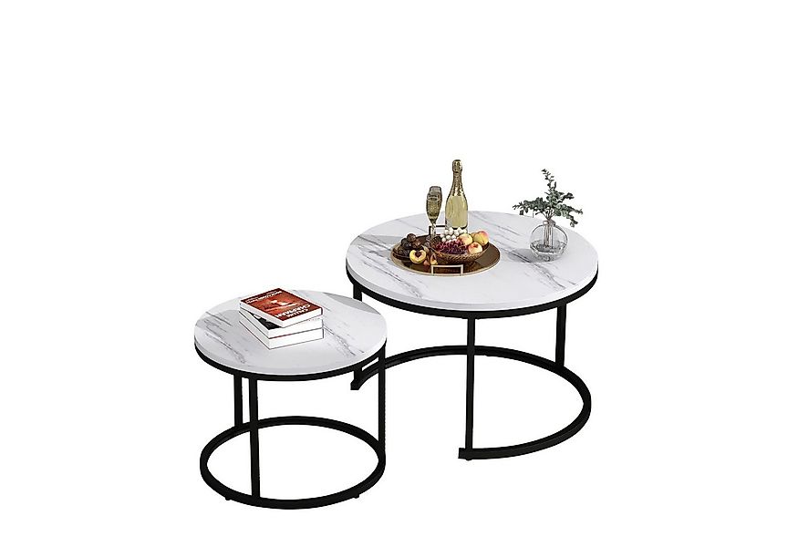 Merax Couchtisch Set rund Satztisch Wohnzimmertisch 1,5 cm Platte, Marmorop günstig online kaufen