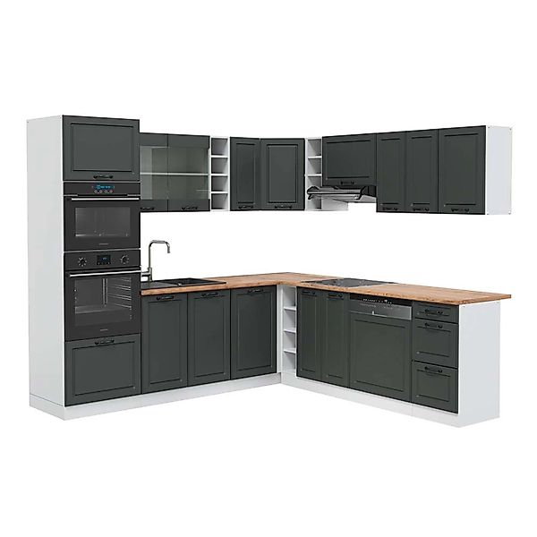 Vicco R-Line Eckküche Anthrazit Landhaus/Weiß 237 x 247 cm AP Eiche günstig online kaufen