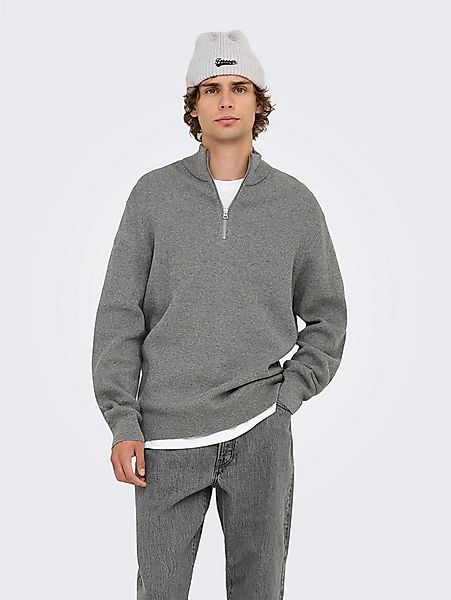 ONLY & SONS Troyer ONSPHIL REG 12 STRUC HALF ZIP KNIT NOOS Baumwollmischung günstig online kaufen