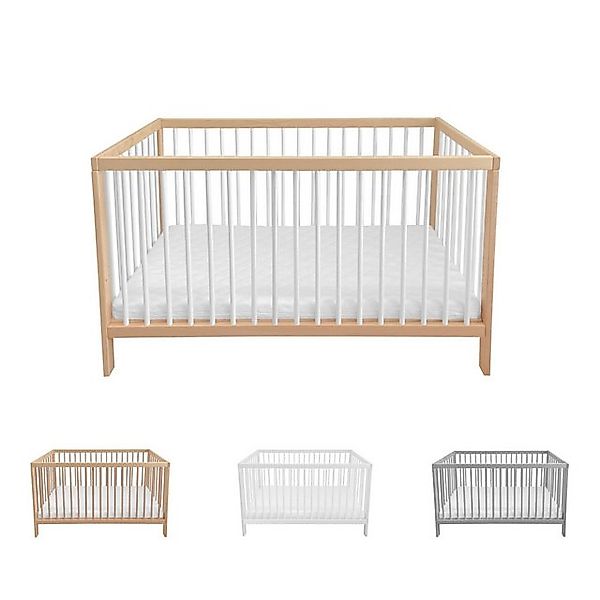 Lantigo Babybett Babybett 120x60 cm Naturbelassen & Weiß ohne Matratze, Ein günstig online kaufen