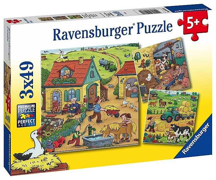 Ravensburger Puzzle 3 x 49 Teile Kinder Puzzle Viel los auf dem Bauernhof 0 günstig online kaufen