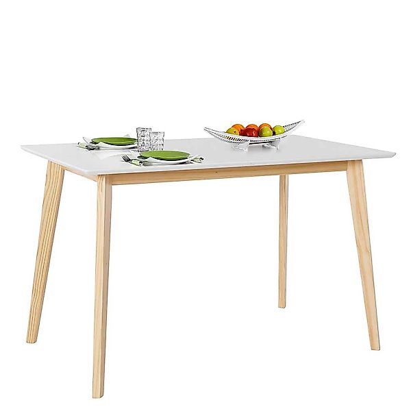 Küchen Tisch im Skandi Design Weiß und Kieferfarben günstig online kaufen