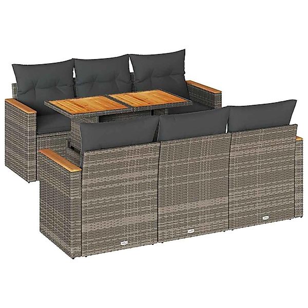 vidaXL 7-Tlg Garten-Sofagarnitur mit Kissen Grau Poly Rattan Akazie 3327448 günstig online kaufen