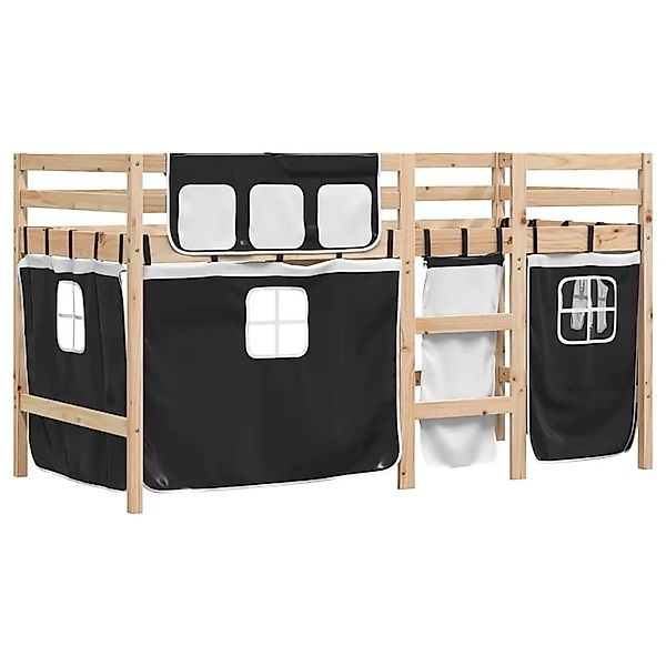 vidaXL Kinderhochbett mit Vorhängen Weiß Schwarz 90x190 cm Kiefernholz 3283 günstig online kaufen