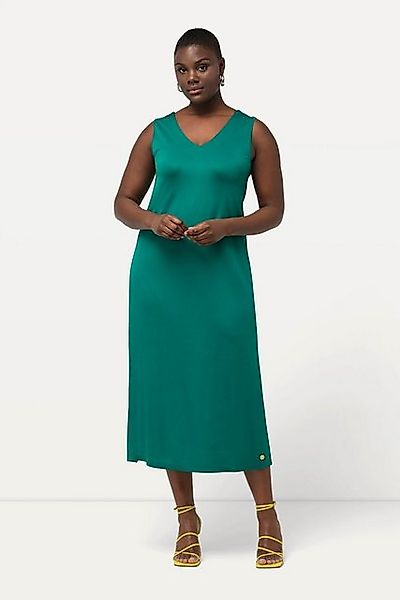 Ulla Popken Jerseykleid Midi-Slinkykleid A-Linie V-Ausschnitt Piqué günstig online kaufen