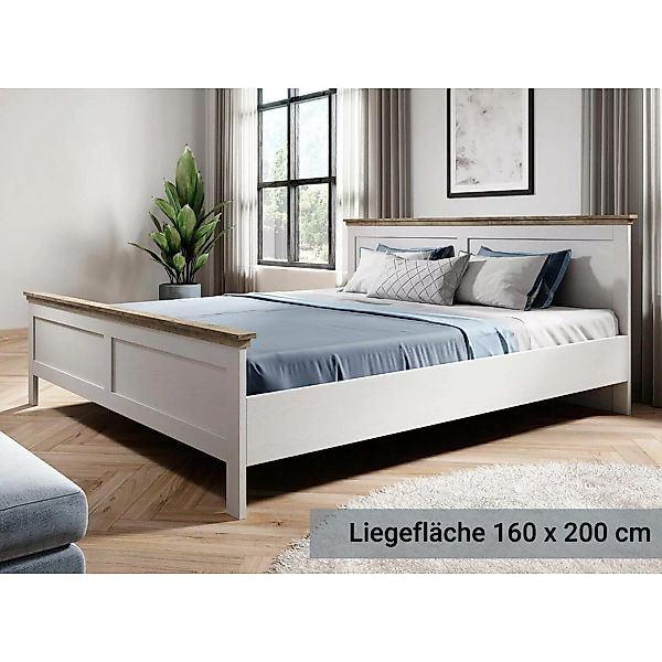Bett 160 x 200 cm Landhausstil EPSOM-83 in weiß Abisko Esche Nb. mit Lefkas günstig online kaufen