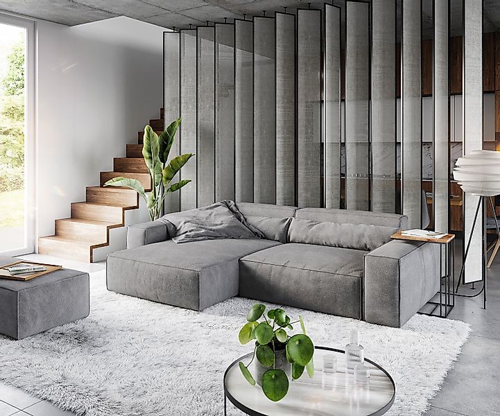 Ecksofa Sirpio XL 270x170 cm Mikrofaser Taupe Recamiere variabel mit Hocker günstig online kaufen