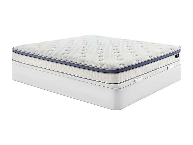 Bett-Set 180x200 cm - Bettkasten Weiß + Hybrid-Matratze Taschenfederkern 7 günstig online kaufen