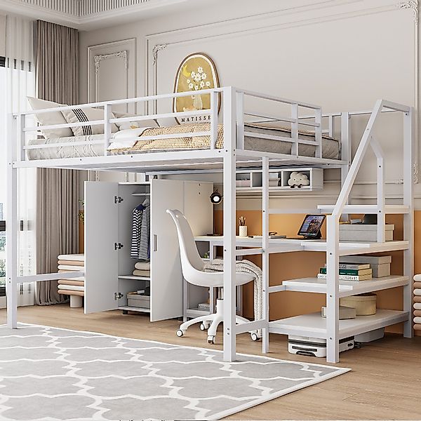 Flieks Hochbett Metallbett 140x200cm mit Kleiderschrank günstig online kaufen