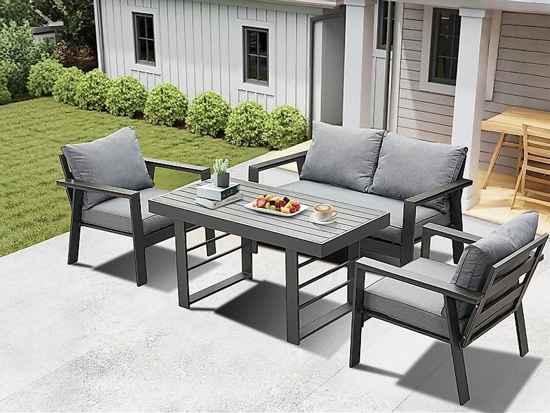 MeXo Gartenlounge-Set Aluminium Balkonmöbel Set mit Esstisch 4 Personen wet günstig online kaufen