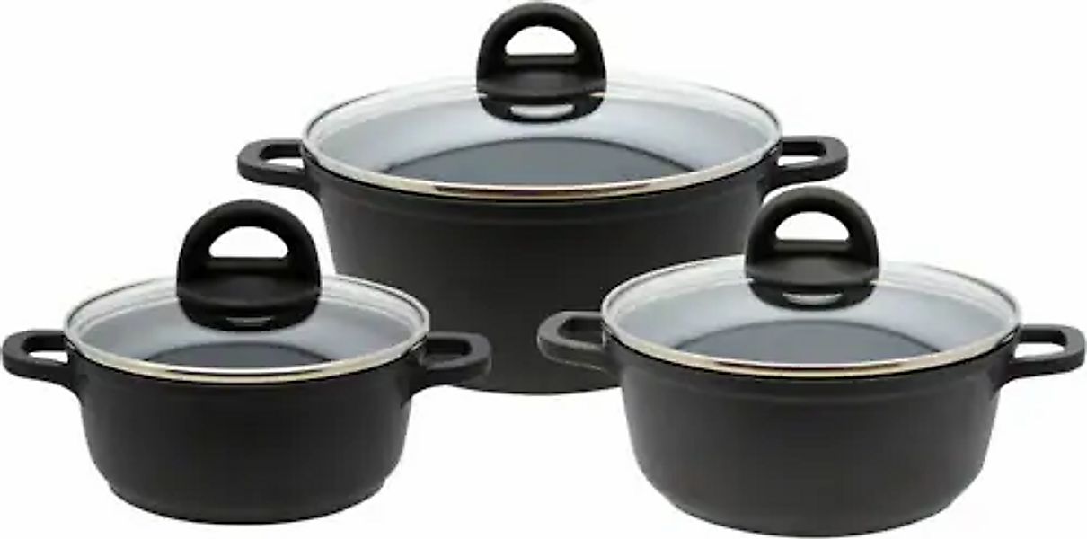 Elo Basic Topf-Set »Black« Set, 3 Töpfe mit Deckel, 6 Stk. tlg. Aluminiumgu günstig online kaufen