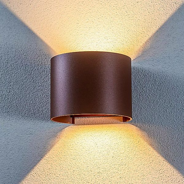 Lindby LED-Außendwandleuchte Nivar, rund, rost, Metall, IP54 günstig online kaufen