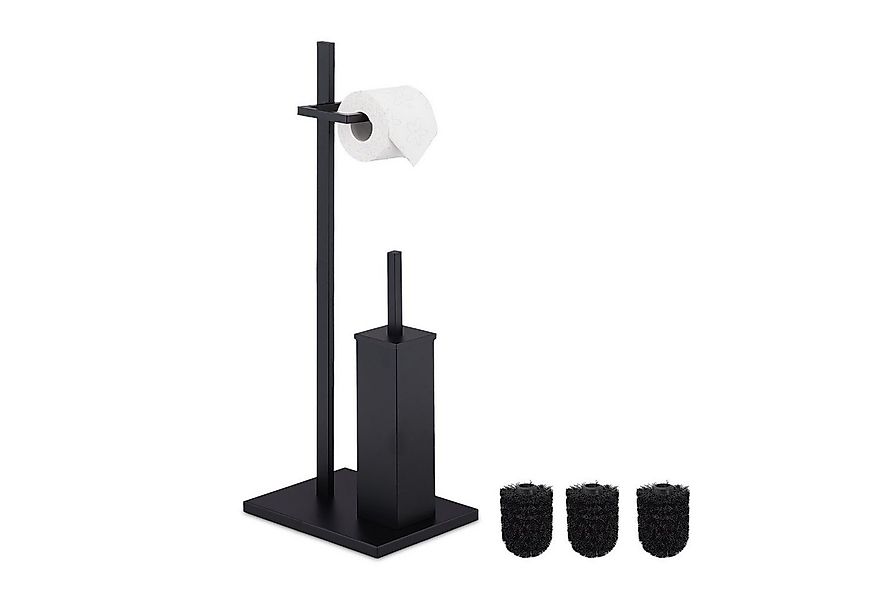 relaxdays Toilettenpapierhalter WC Garnitur mit 3 Ersatz-Bürstenköpfen günstig online kaufen