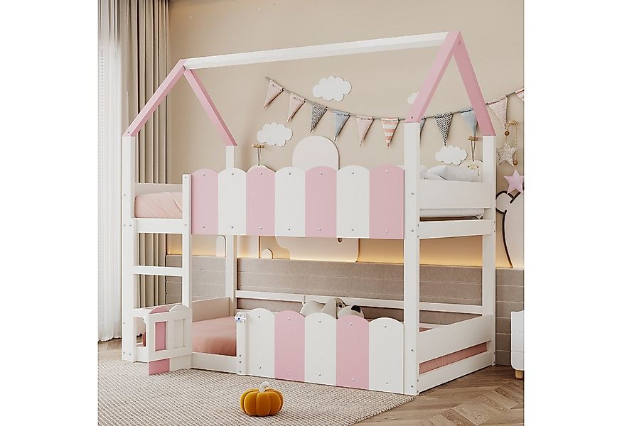 Flieks Etagenbett, Kinderbett Hausbett 90x200cm mit Rausfallschutz und ober günstig online kaufen
