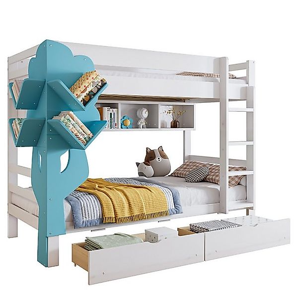 OKWISH Etagenbett Kinderbett Holzbett (Baumform Bücherregal, Schubladen mit günstig online kaufen