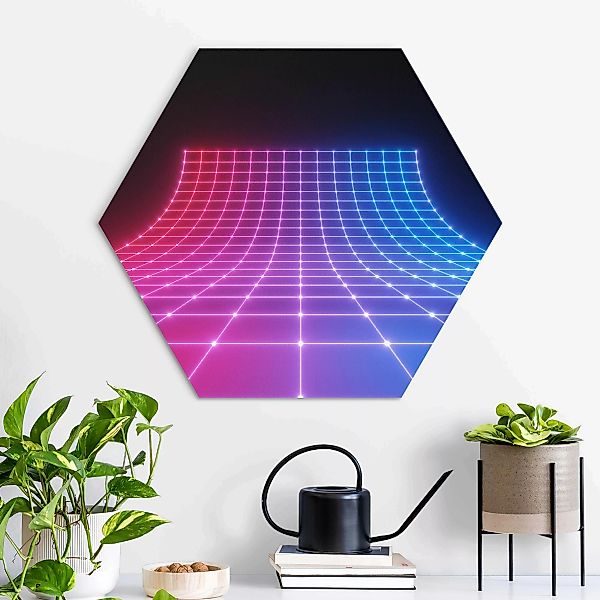 Hexagon-Alu-Dibond Bild Dreidimensionales Neonlicht günstig online kaufen
