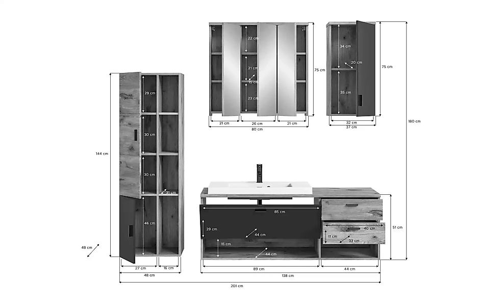 Badezimmer-Set GRADO B/H/T: ca. 140x192x48 cm günstig online kaufen