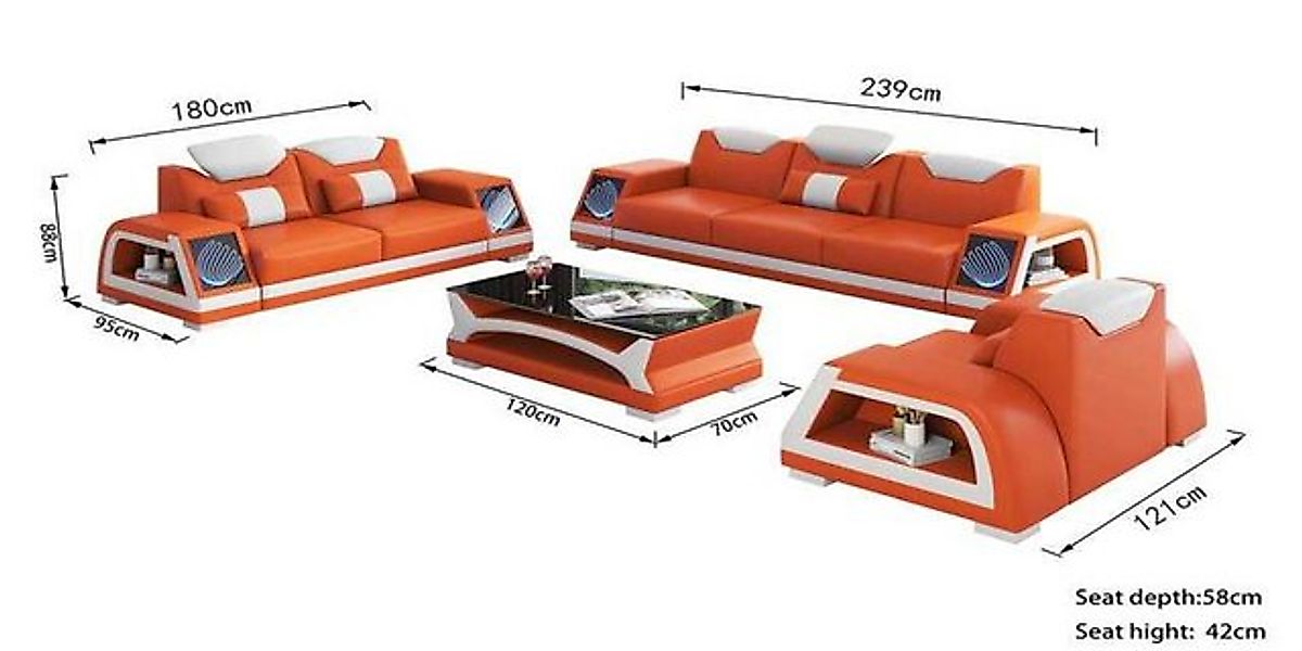 Xlmoebel Sofa Vollständiges Ledersofa-Set in Braun, bestehend aus drei Sofa günstig online kaufen