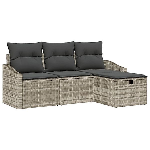 vidaXL Loungesofa 4-teiliges Garten-Sofa-Set mit Kissen hellgraues Poly-Rat günstig online kaufen