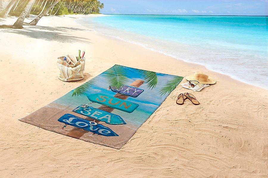 good morning Strandtuch »Happy place«, (Packung, 1 St., 1 Strandtuch 100 x günstig online kaufen