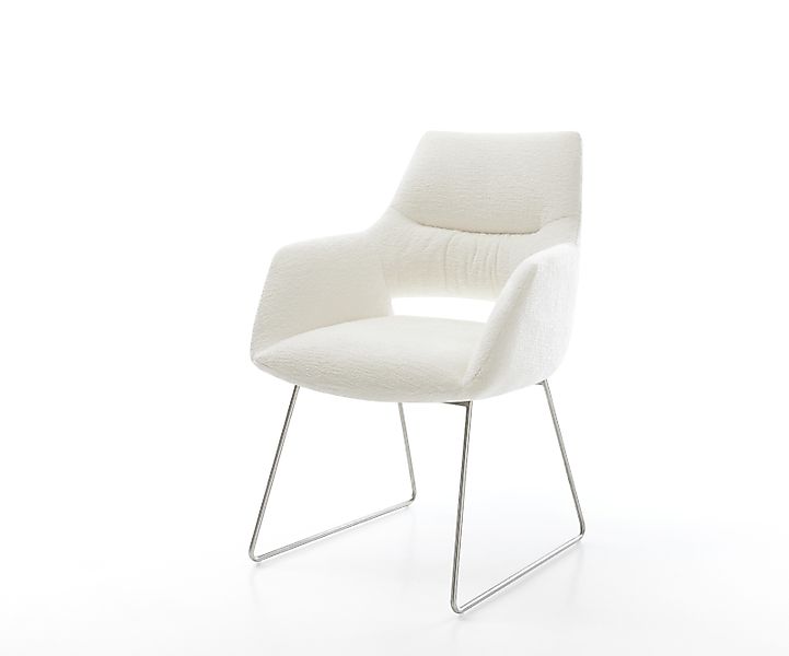 Esszimmerstuhl Yago-Flex mit Armlehnen Bouclé Soft Beige Kufengestell Edels günstig online kaufen