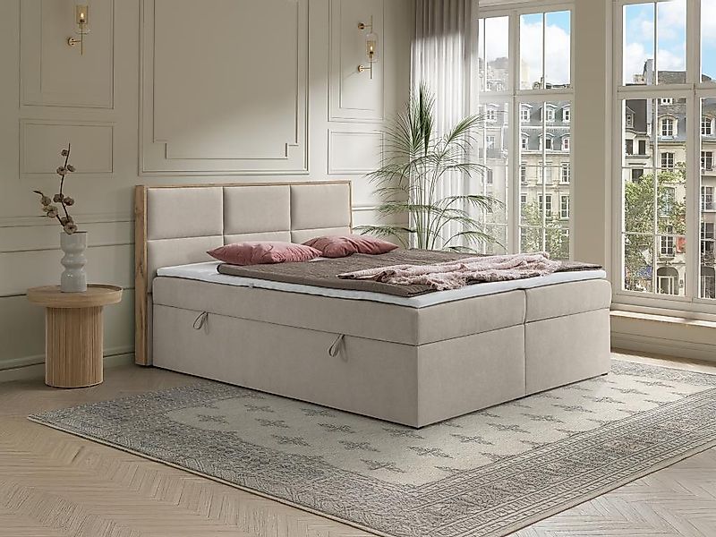 Deko-Komplett-Set mit Kopfteil mit Holzrahmen + Bettgestell mit Bettkasten günstig online kaufen