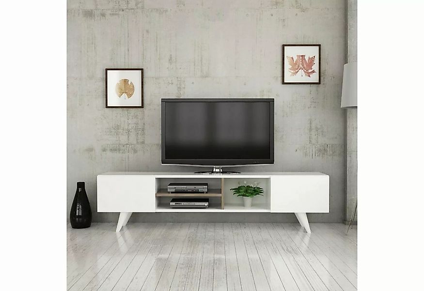 en.casa TV-Schrank »Assens« TV Bank 40x160x31cm mit 2 Klapptüren Weiß / Wal günstig online kaufen