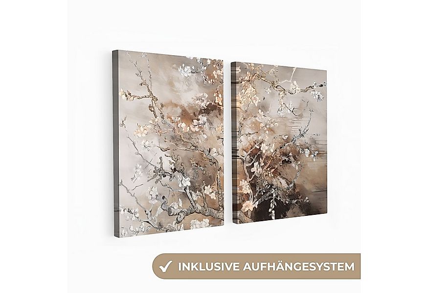 MuchoWow Leinwandbild Mandelblüte - Abstrakt - Beige, Fotodruck (2 St), Wan günstig online kaufen