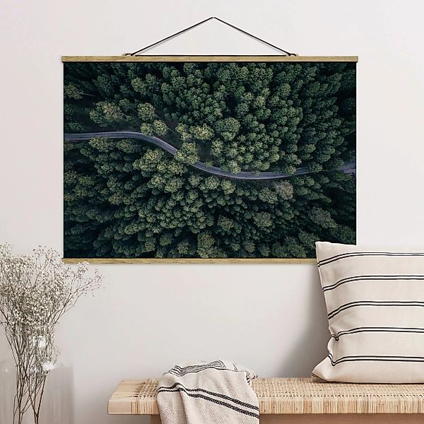 Stoffbild Wald mit Posterleisten - Querformat Luftbild - Waldstraße von Obe günstig online kaufen