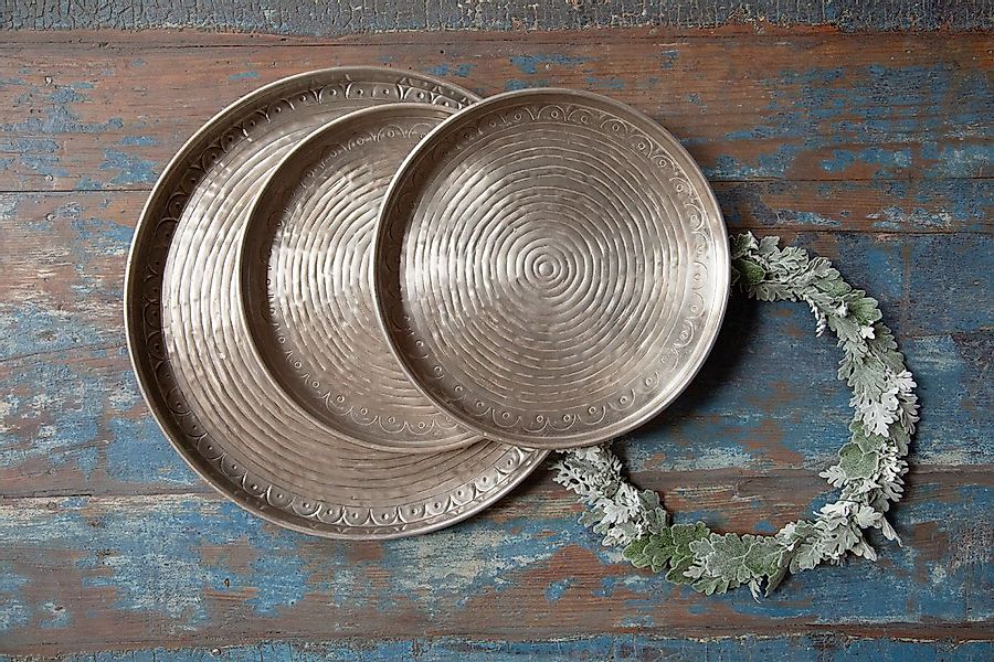 Tablett mit Rand und Rillen Ø 38,5 cm – rundes Aluminium-Tablett günstig online kaufen