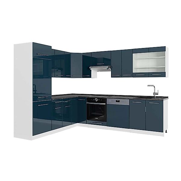 Vicco Fame-Line Eckküche Dunkelblau Hochglanz/Weiß 287 x 227 cm AP Anthrazi günstig online kaufen