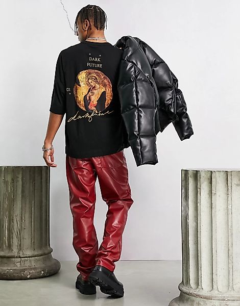 ASOS – Dark Future – Oversize-T-Shirt aus Viskose in Schwarz mit Grafikprin günstig online kaufen