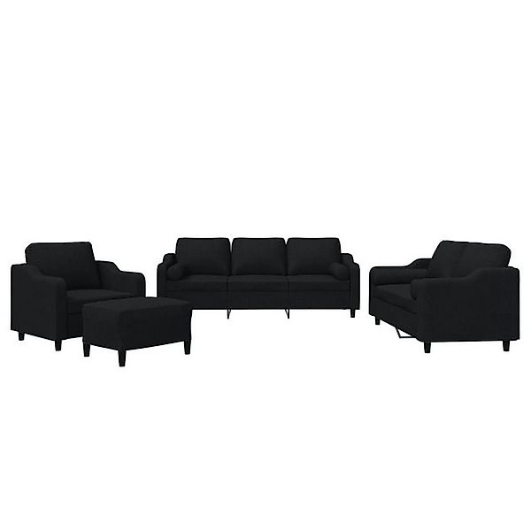 vidaXL Sofa, 4-tlg. Sofagarnitur mit Kissen Schwarz Stoff günstig online kaufen