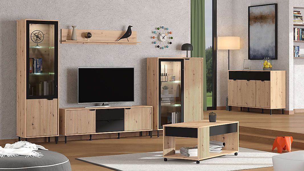 Home affaire Wohnzimmer-Set »Mayenne, inkl. Vitrine H195cm, Highboard H137, günstig online kaufen