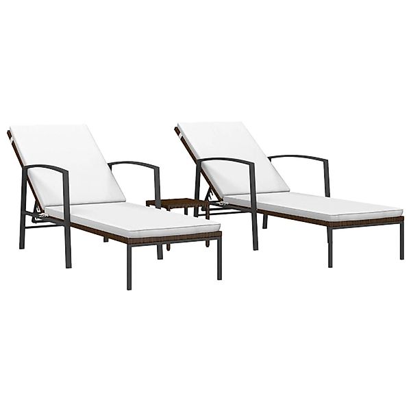 VidaXL Sonnenliegen 2 Stk. mit Tisch Poly Rattan Braun Pulverbeschichteter günstig online kaufen