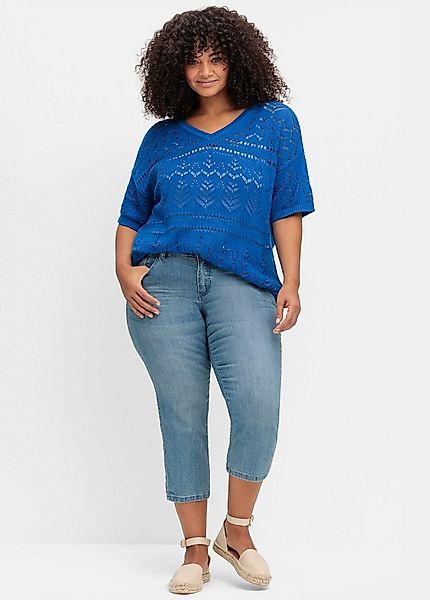 Sheego Strickpullover Pullover Kurzarm Grobstrick im Ajourstrick, in Oversi günstig online kaufen