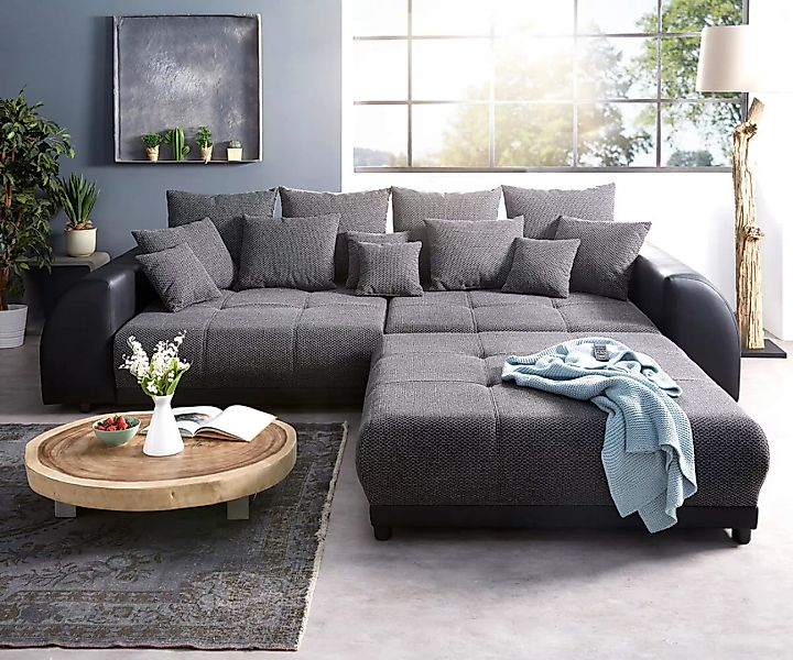 Big-Sofa Violetta 310x135 cm Schwarz mit Hocker günstig online kaufen