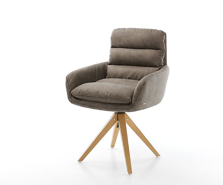 Esszimmerstuhl Abelia-Flex mit Armlehnen Mikrofaser Taupe Vintage Holzgeste günstig online kaufen