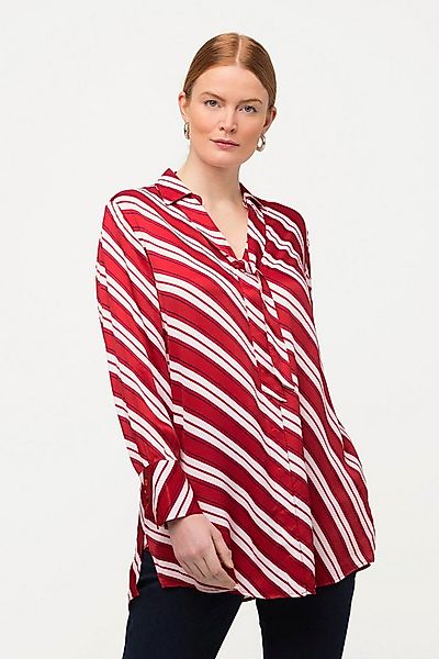 Ulla Popken Hemdbluse Longbluse Streifen A-Linie Hemdkragen Langarm günstig online kaufen